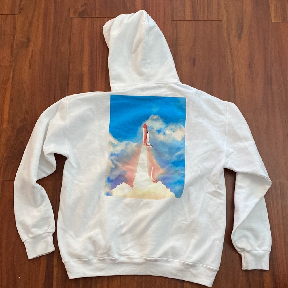 White Hoodie with Rocket Print